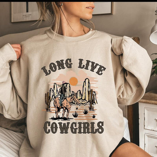 Long Live Cowgirls Sweatshirt For Girls, Retro Boho Vintage Cowgirl Sweatshirt, Western Girls Hoodie, Girls Hoodie