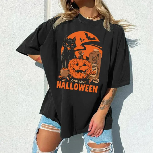 Long Live Halloween Shirt, Black Cat Halloween Sweatshirt, Vintage Halloween Sweatshirt, Witchy Pumpkin Black Cat Shirt, Vintage 90s Halloween Shirt