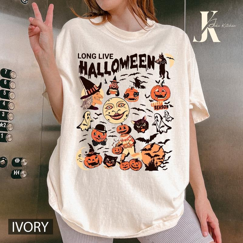Long Live Halloween Shirt, Halloween Shirt, Black Cat Halloween Shirt, Vintage Halloween Sweatshirt, Witchy Pumpkin Black Cat Shirt, Vintage 90s Halloween Shirt