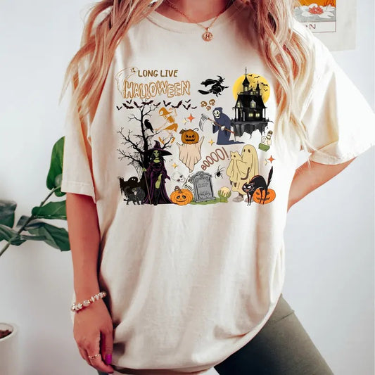 Long Live Halloween Shirt, Vintage Halloween Shirt, Black Cat Halloween Shirt, Ghost Shirt, Pumpkin Face, Fall Autumn...