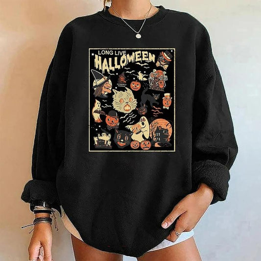 Long Live Halloween Sweatshirt, Vintage Long Live Halloween Shirt, Halloween Black Cat, Spooky Season Tee, 90s Halloween, Womens Crewneck Sweatshirt