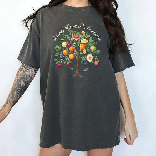 Long Live Palestine Fruits Shirt, Aesthetic Fruits Graphic Shirt, Fruit Graphic Tees For Women, Vintage Olive Tree Tee, Funny Gift For Fruits Lover, Summer Shirt For Girls, Watermelon Women's Tops, Oversized Womenswear, Cotton Relaxed Boho Chic Style