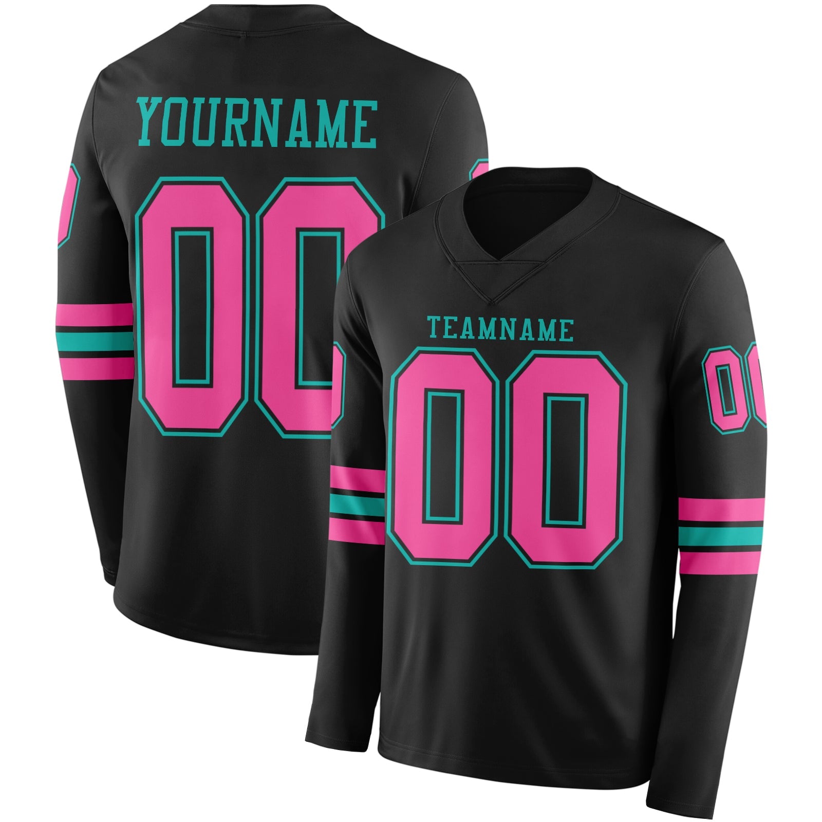 Custom Black Pink-Aqua Long Sleeve Authentic Football Jersey T-Shirts, Hoodie, Sweatshirt | WearSparks.com (Image 1)