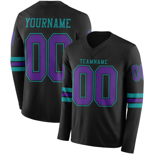 Custom Black Purple-Teal Long Sleeve Authentic Football Jersey T-Shirts, Hoodie, Sweatshirt | WearSparks.com (Image 1)