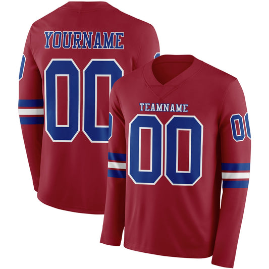 Custom Cardinal Royal-White Long Sleeve Authentic Football Jersey T-Shirts, Hoodie, Sweatshirt | WearSparks.com (Image 1)