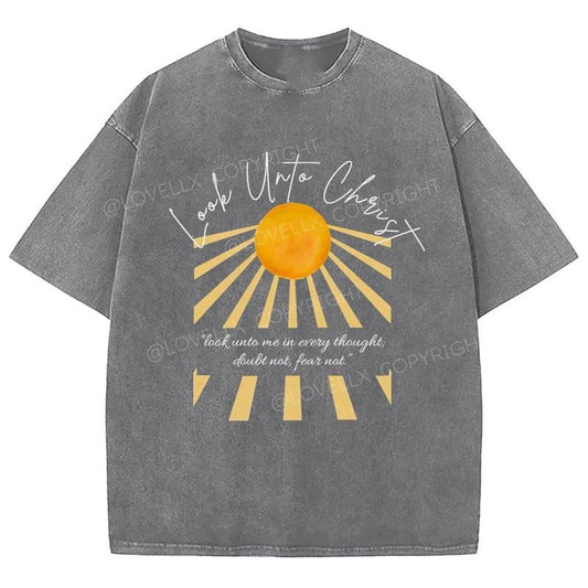 Look Unto Christ Unixes Washed T-Shirt, Christian Jesus  t shirts, Vintage 90s Graphic Tee Gift Cotton Top, Mineral color...