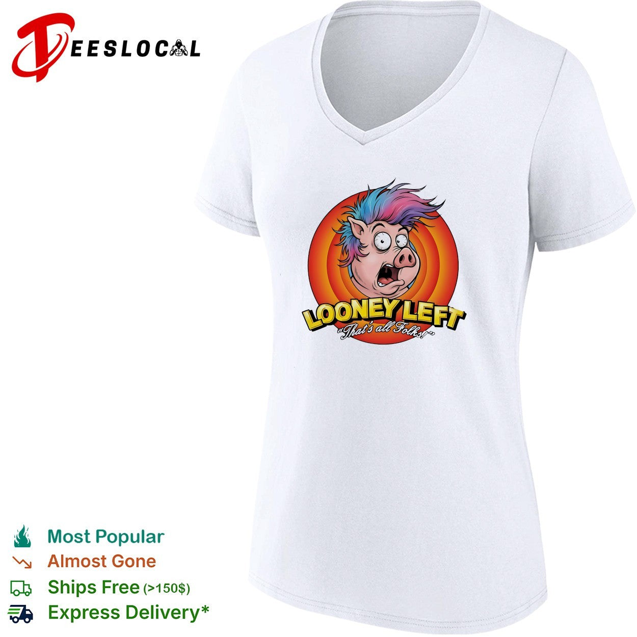 Looney Left that’s all folks shocked pig cartoon shirt