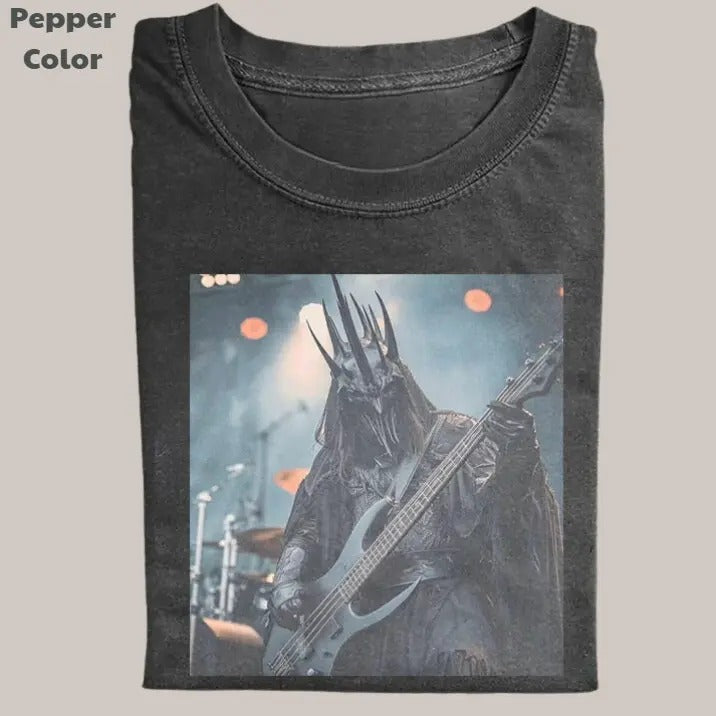 Lord of the Rings Vintage Tee, Sauron Playing Guitar T-Shirt, Meme Cringe Funny Dumb Shirts, Unisex Movie Shirt Menswear Womenswear Streetwear