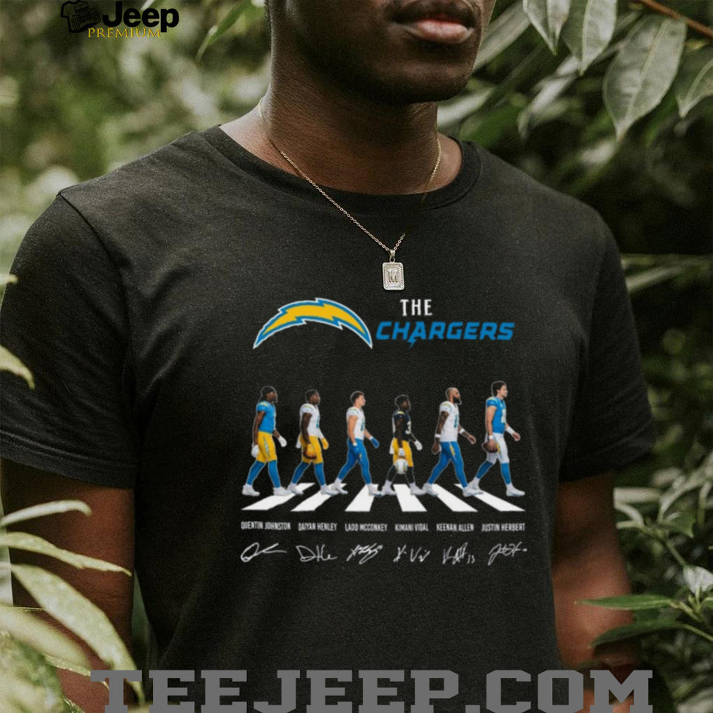 Los Angeles Chargers Abbey Road Walking Players Signature Black T Shirt
