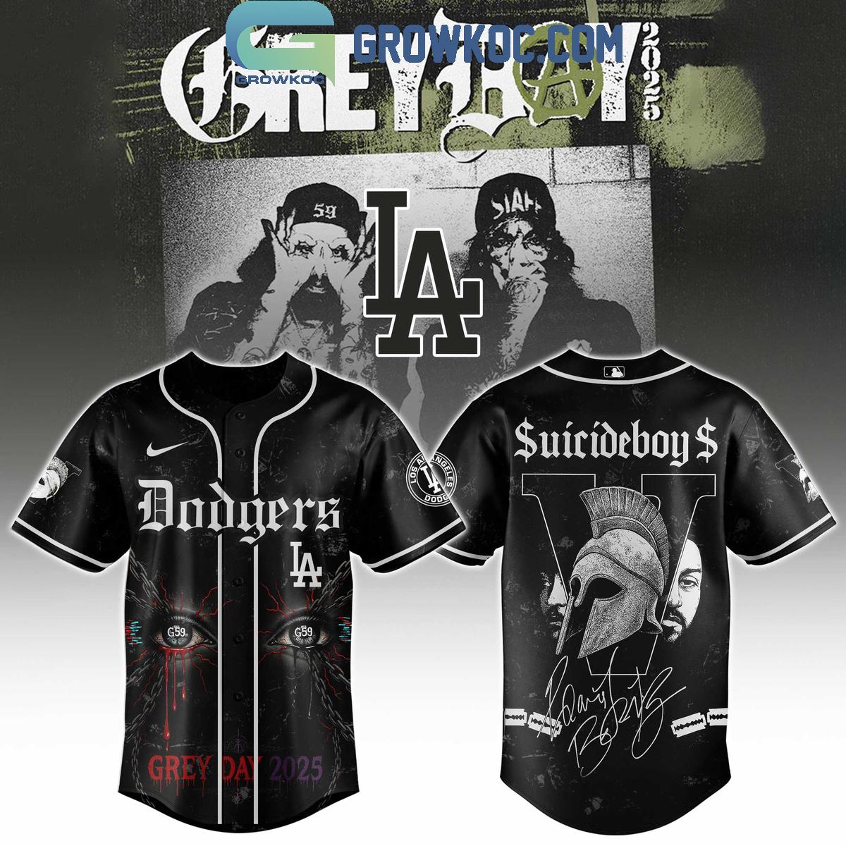 Los Angeles Dodgers Mix Suicideboys Grey Day 2025 Baseball Jersey