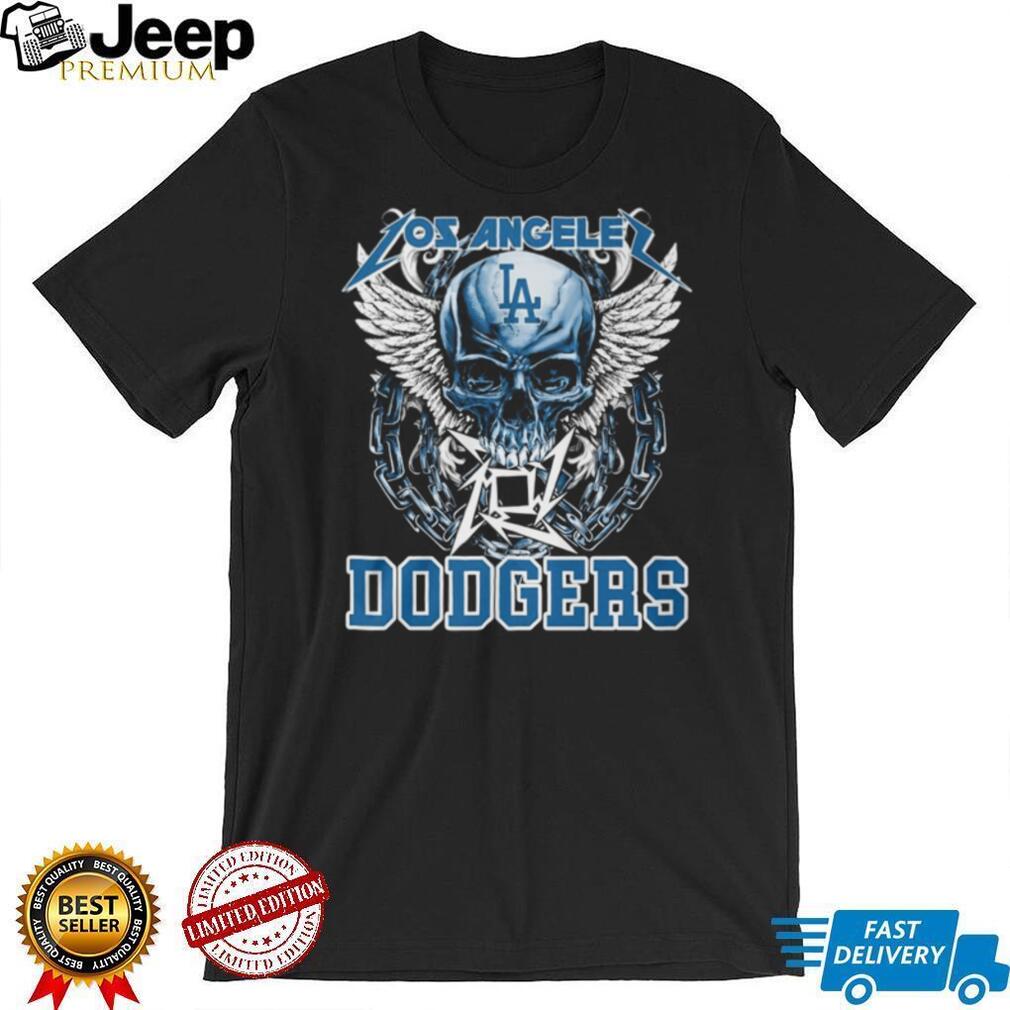 Los Angeles Dodgers Skull and Wings Heavy Metal T Shirt LA Dodgers Fan Merch