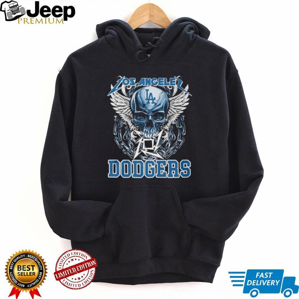 Los Angeles Dodgers Skull and Wings Heavy Metal T Shirt LA Dodgers Fan Merch