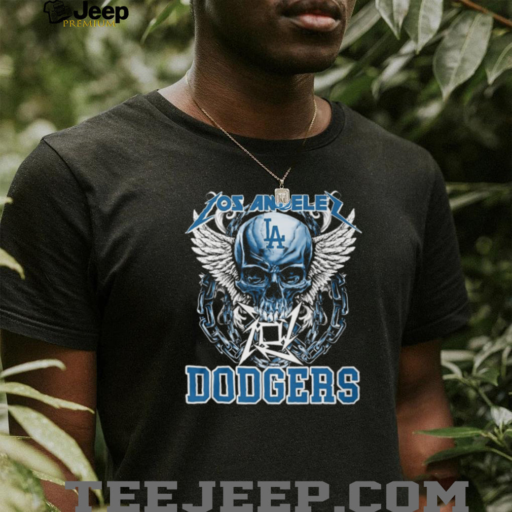Los Angeles Dodgers Skull and Wings Heavy Metal T Shirt LA Dodgers Fan Merch