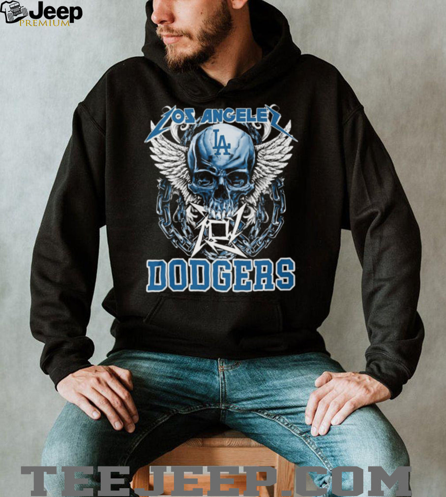 Los Angeles Dodgers Skull and Wings Heavy Metal T Shirt LA Dodgers Fan Merch
