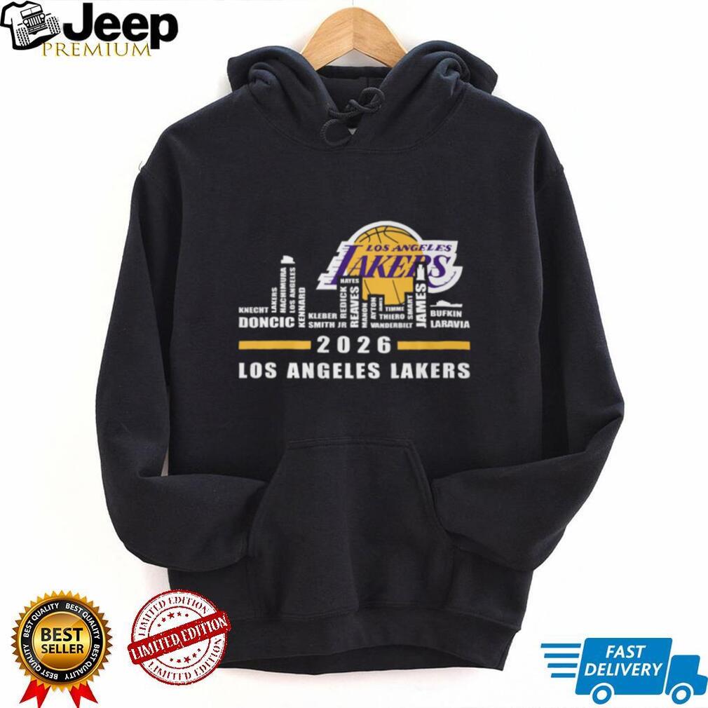 Los Angeles Lakers 2026 Roster Skyline Word Art Basketball T Shirt