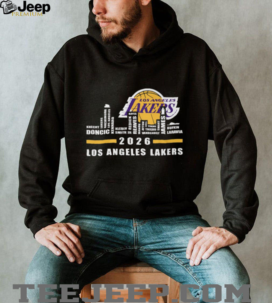 Los Angeles Lakers 2026 Roster Skyline Word Art Basketball T Shirt