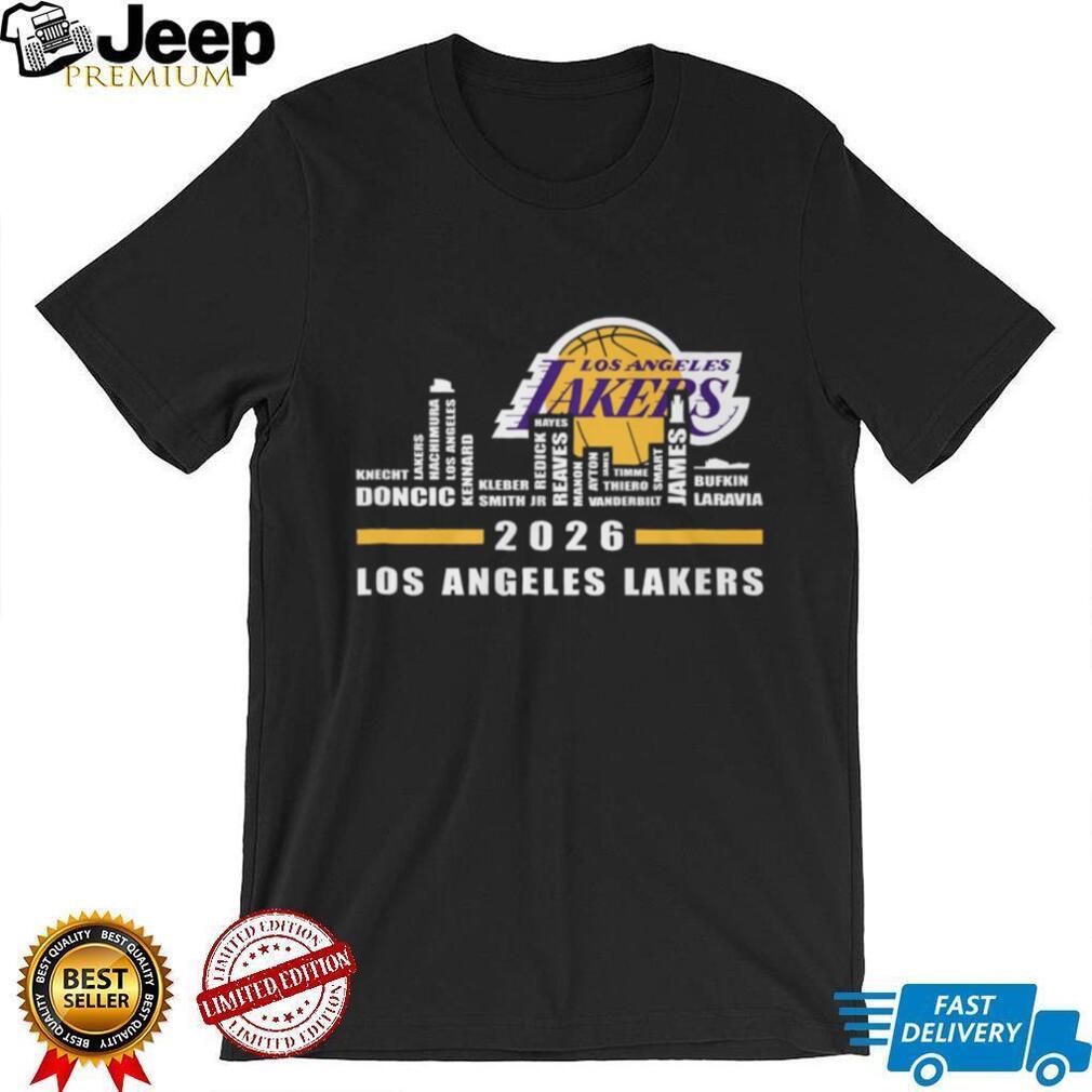Los Angeles Lakers 2026 Roster Skyline Word Art Basketball T Shirt