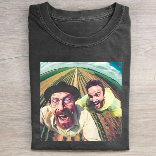 Los Pollos Hermanos Funny Walter White and Jesse Pinkman Graphic Tee - Breaking Bad Movie Shirt, Casual Crewneck T-Shirt, Movie Parody Design