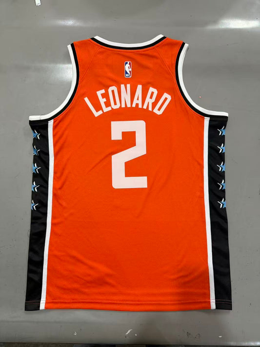 Los Angeles Clippers #2 Kawhi Leonard 26 Season Clippers Team City Orange Red Style 1