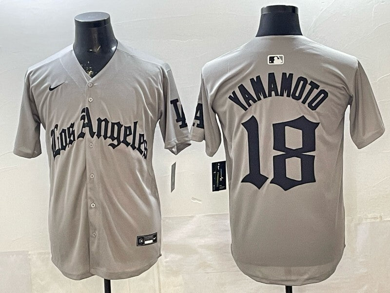 Los Angeles Dodgers #18 Yoshinobu Yamamoto Dodgers Gray 5 Edition Style 1