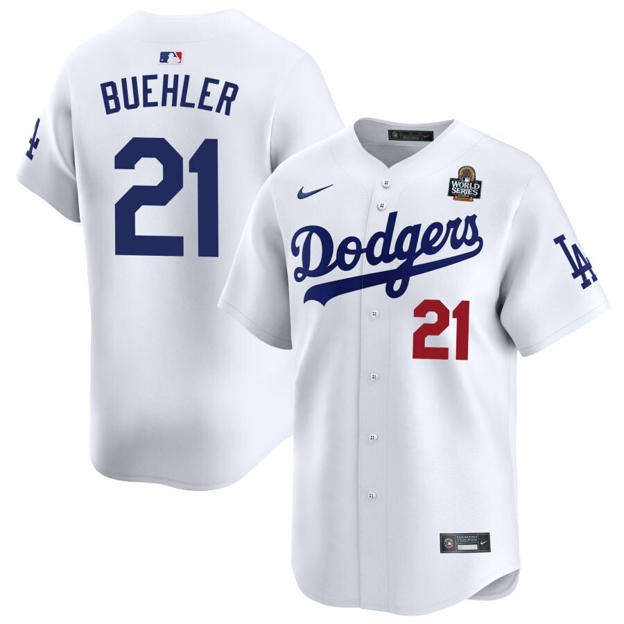 Los Angeles Dodgers #21 Walker Buehler 2024 World Series Home Limited Jersey - White