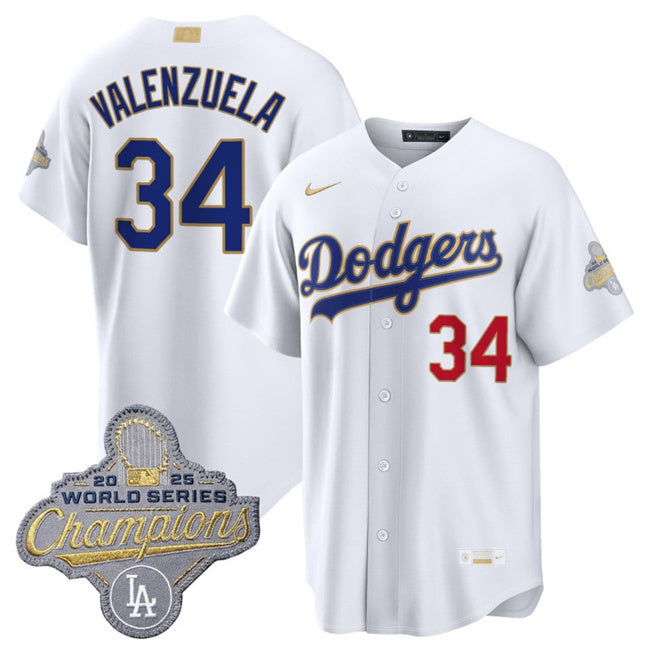 Los Angeles Dodgers #34 Fernando Valenzuela White 2026 Gold Collection Stadium Stitched