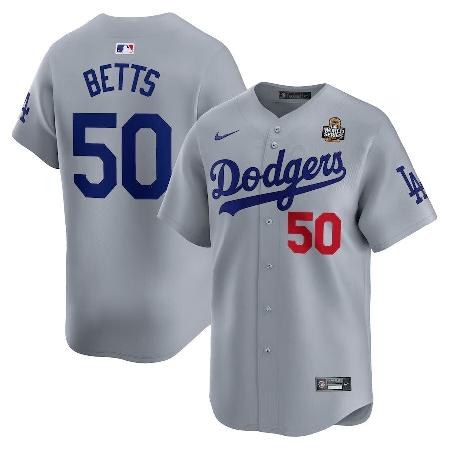 Los Angeles Dodgers #50 Mookie Betts 2024 World Series Alternate Limited Player Jersey - Gray