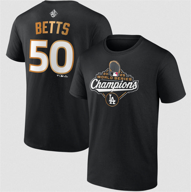 Los Angeles Dodgers #50 Mookie Betts Black 2025 World Series Champions Name &