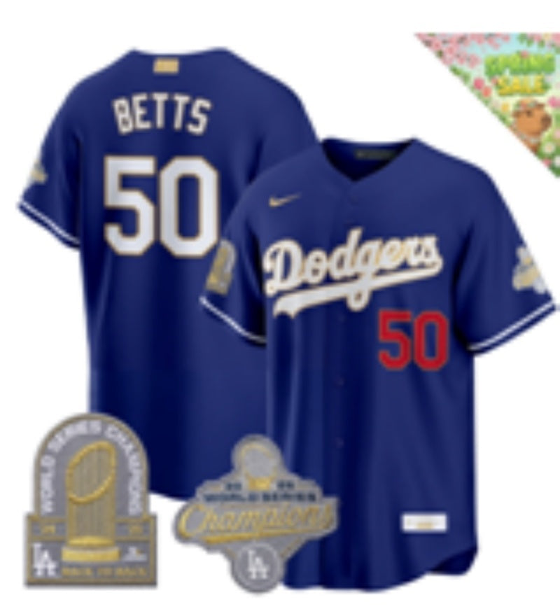 Los Angeles Dodgers #50 Mookie Betts Dodgers Blue Gold V2