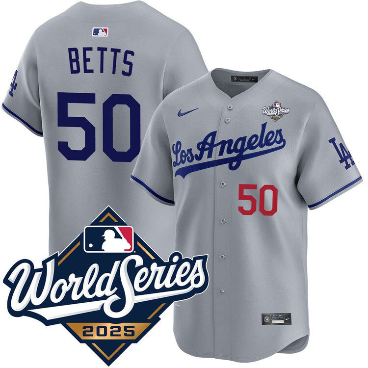 Los Angeles Dodgers #50 Mookie Betts Road Limited 2025 World Series Jersey Style 2