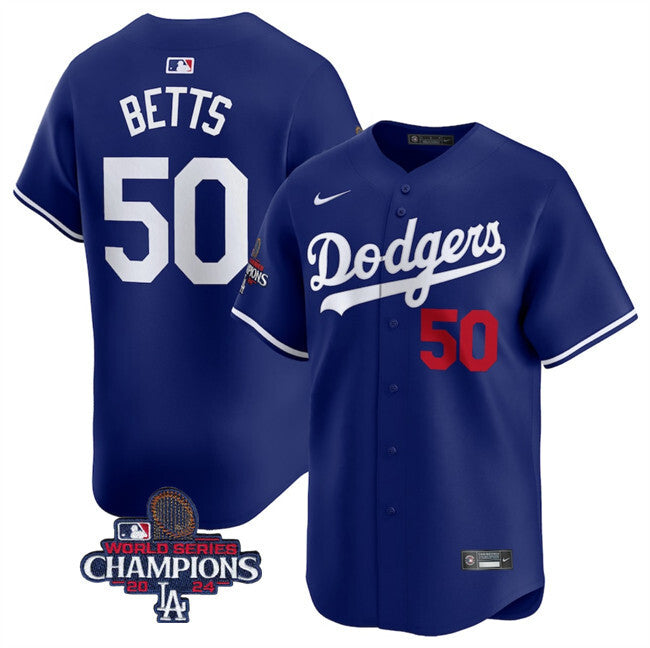 Los Angeles Dodgers #50 Mookie Betts Royal 2024 World Series Champions Alternate