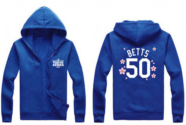 Los Angeles Dodgers #50 Mookie Betts Royal 2025 Tokyo Series Full-Zip Hoodie