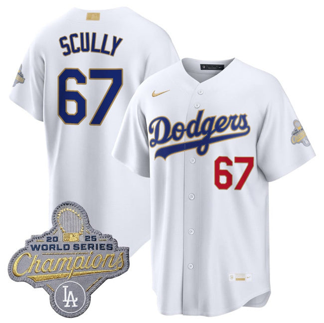 Los Angeles Dodgers #67 Vin Scully White 2026 Gold Collection Stadium Stitched