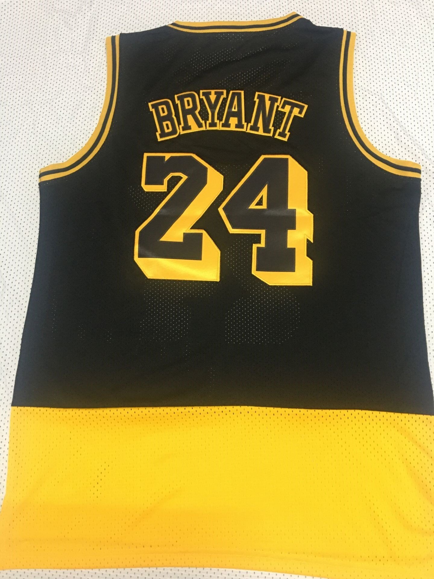 Los Angeles Lakers #24 Kobe Bryant Lakers 24 # Kobe Black + Yellow Edition Premium Mesh Jersey Style 1