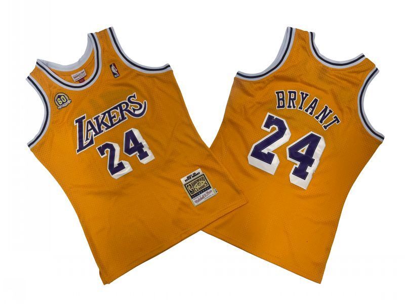 Los Angeles Lakers #24 Kobe Bryant Lakers 24 # Yellow 07-08 Season Mitchell Retro Jersey 60 Logo -- Kobe Style 2