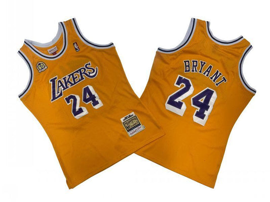 Los Angeles Lakers #24 Kobe Bryant Lakers 24 # Yellow 07-08 Season Mitchell Retro Jersey 60 Logo -- Kobe Style 2