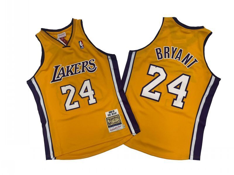 Los Angeles Lakers #24 Kobe Bryant Lakers 24 # Yellow 08-09 Season Mitchell Retro Jersey -- Kobe Style 1