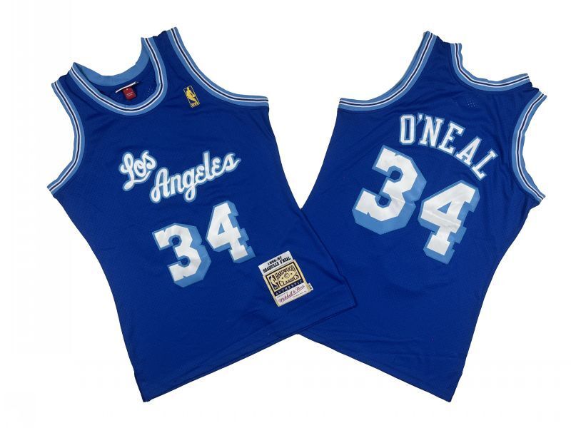 Los Angeles Lakers #34 Shaquille ONeal Lakers 34 Colorful Blue 96-97 Season Mitchell Retro Jersey -- Shaquille . O'Neal Style 2