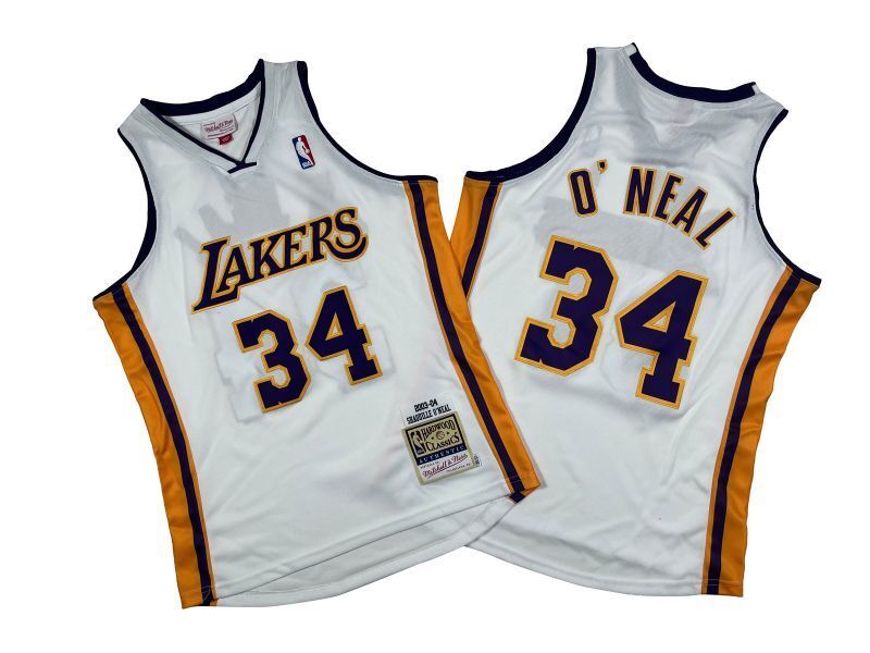 Los Angeles Lakers #34 Shaquille ONeal Lakers 34 # White 03-04 Season Mitchell Retro Jersey -- Shaquille · O'Neal Style 2