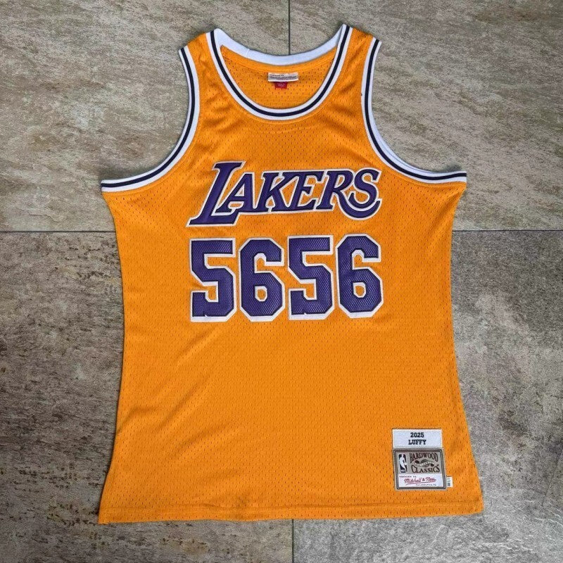 Los Angeles Lakers x Lakers Collaboration 5656 # Yellow Embroidered Jersey Style 2