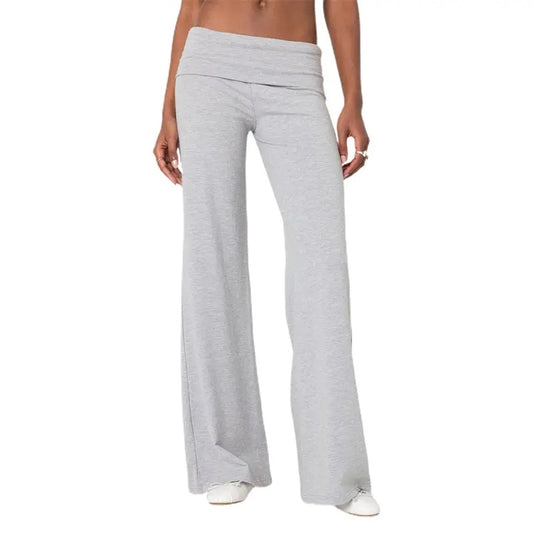 Lounge Yoga Pants for Women Fold Over Low Waist Wide Leg Sweatpants Flare Leggings Bell Bottoms Y2K Foldover Pants