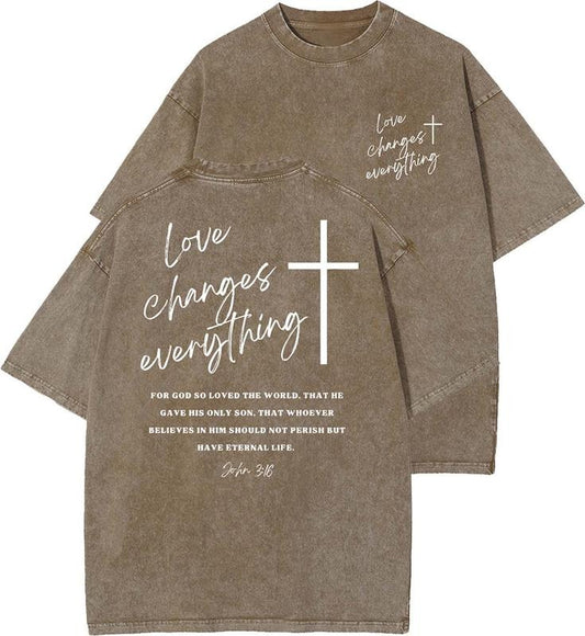 Love Changes Everthing Unisex Washed T-Shirt, Christian t shirts, Vintage 90s Graphic Tee, Gift Top Womenswear Cotton Mineral Colorstyle{n002}2