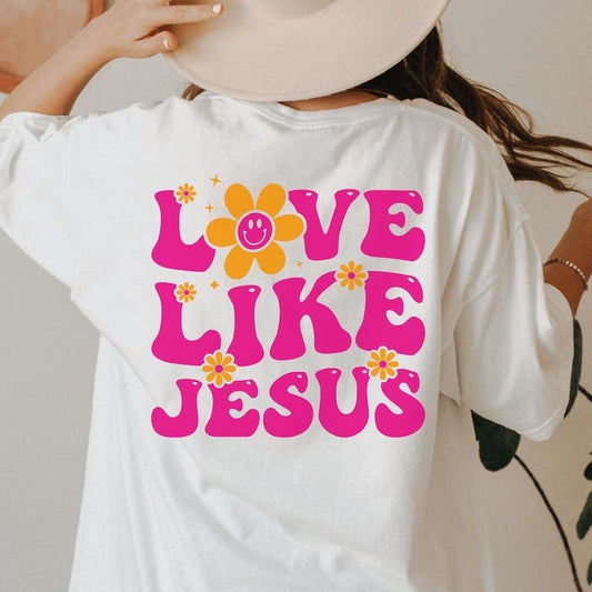 Love Like Jesus Oversized T-Shirt, Retro Christian Back Print Shirt, Preppy Christian Tee, Y2K Christian Hoodie and Sweater; T-shirt