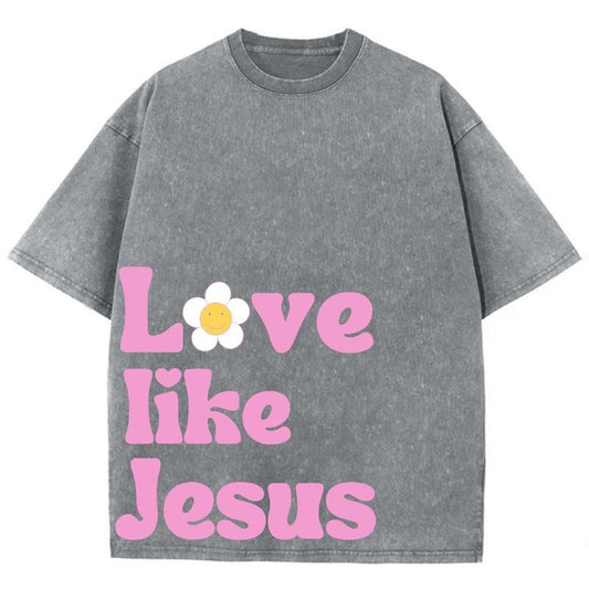 Love Like Jesus Unisex Washed T-Shirt, Christian Tshirts, Vintage 90s Graphic Tee Gift Cotton Top Womenswear, Mineral color