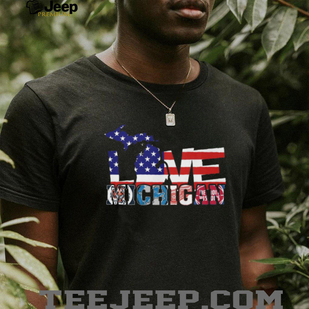 Love Michigan Sports American Flag Silhouette T Shirt Detroit Fan Gear