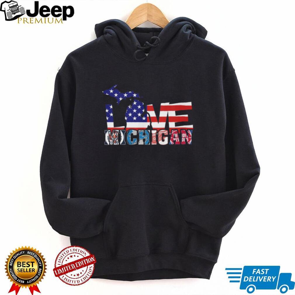 Love Michigan Sports American Flag Silhouette T Shirt Detroit Fan Gear