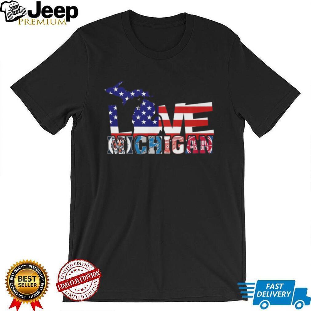 Love Michigan Sports American Flag Silhouette T Shirt Detroit Fan Gear