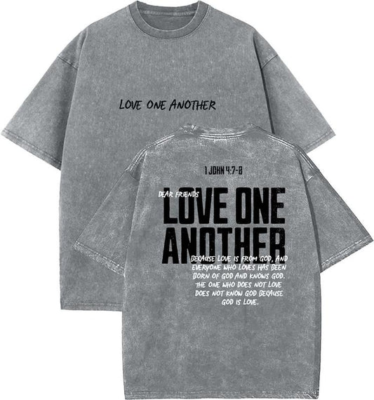 Love One Another Unisex Washed T-Shirt, Christian Tshirts, Vintage 90s Graphic Tee, Gift Top Womenswear Cotton Mineral Color