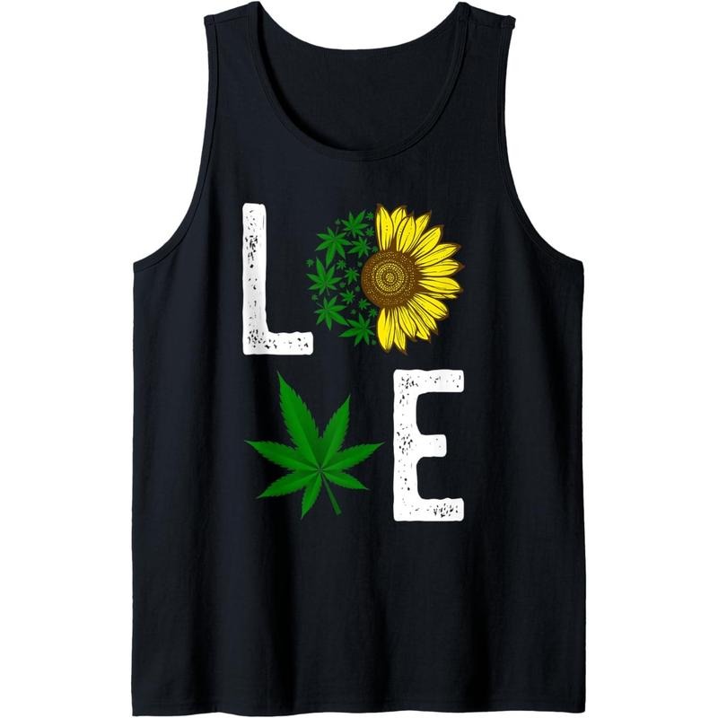 Love Sunflower Marijuana Weed Leaf Cannabis 420 Pot Smoker Tank Top T-Shirts, Hoodie, Sweatshirt | WearSparks.com