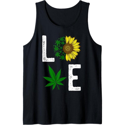 Love Sunflower Marijuana Weed Leaf Cannabis 420 Pot Smoker Tank Top T-Shirts, Hoodie, Sweatshirt | WearSparks.com